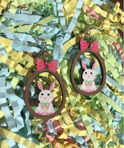 Easter bunny wood earrings