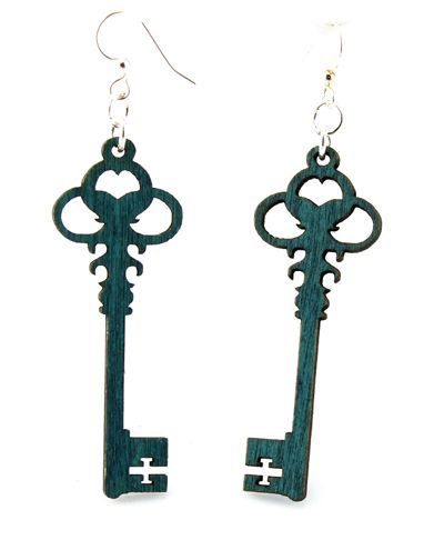 Teal skeleton key earrings