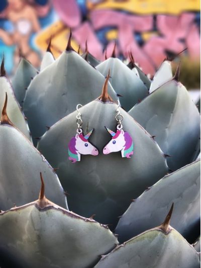 Lifestyle photo - Unicorn Wood Earrings