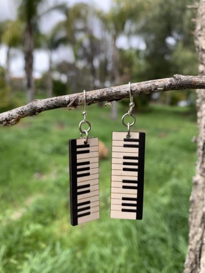 piano key wood earrings