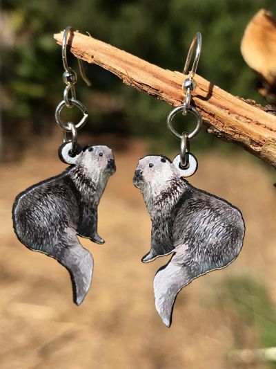 River otter wood earrings