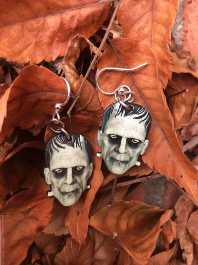 frankenstein wood earrings