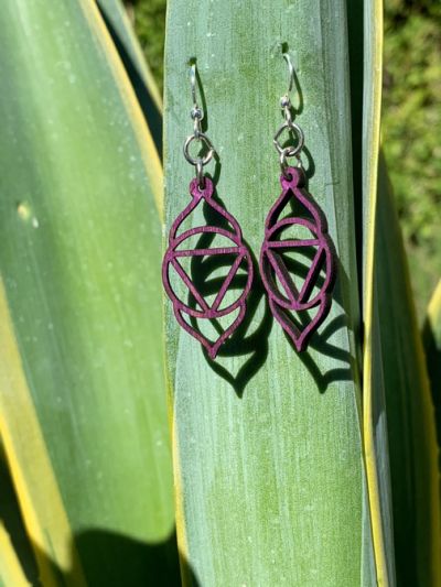 purple ajna chakra wood earrings