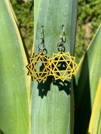 anahata chakra wood earrings