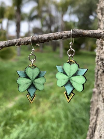 geometric shamrock wood earrings