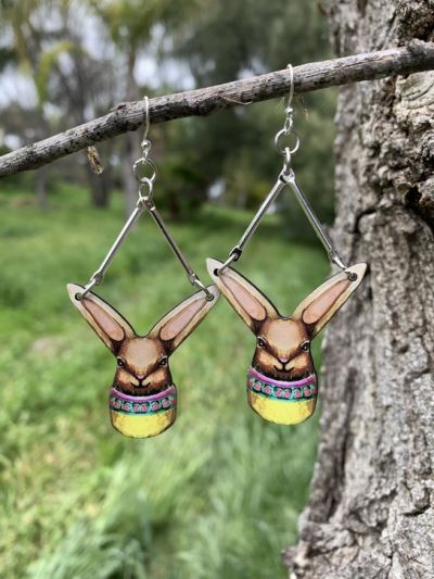 Easter bunny egg wood earrings