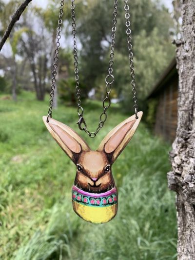 Easter Bunny wood necklace