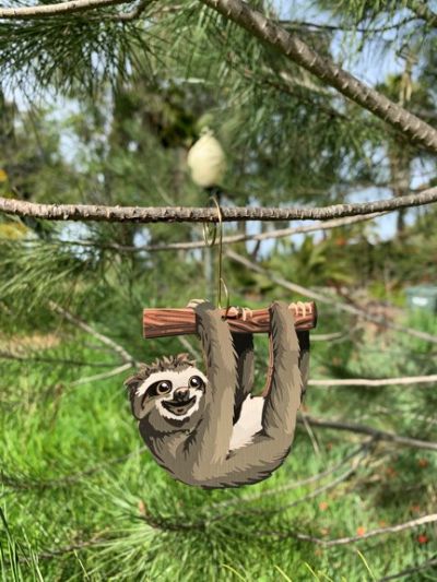 sloth wood ornament