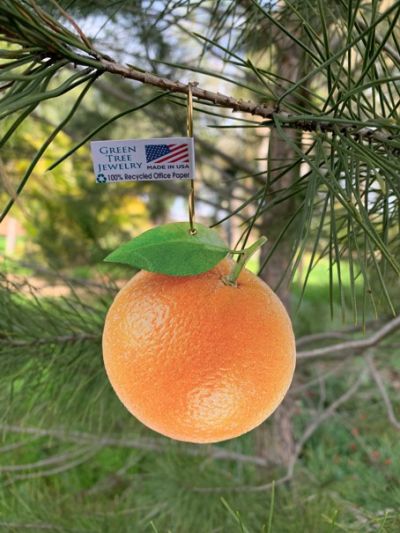 orange ornament shown in 100% recycled office paper