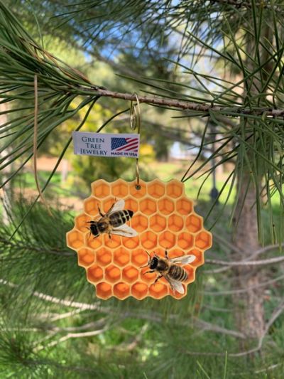 honeybee comb wood ornament