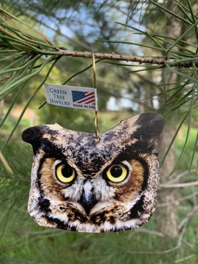 honed owl wood ornament