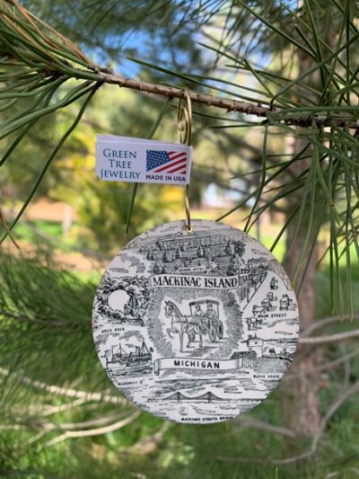 mackinac island map ornament in wood