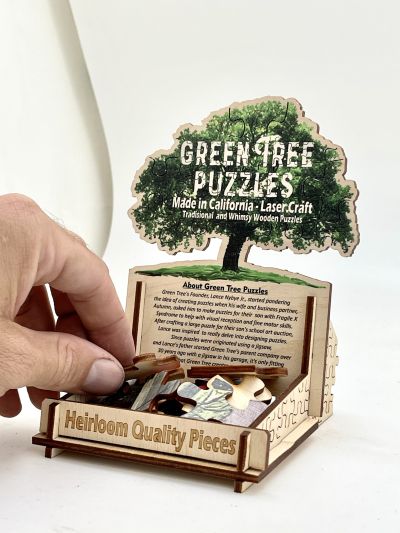Green Tree PUZZLE Info Card and sample pieces