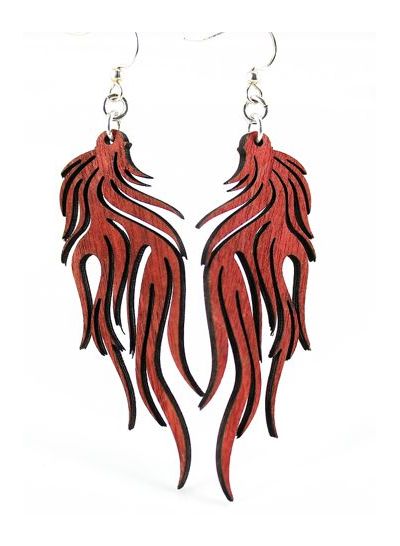 Cherry Red Flame Wood Earrings