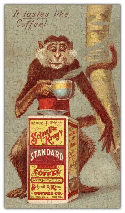 COFFEE Monkey Vintage Poster Wooden Jigsaw Puzzle - 144PCS - #6711