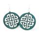 Teal celtic sign wood earrings