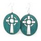 teal celtic cross wood earrings