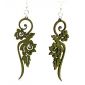 rose flower vine green wood earring