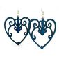 royal blue scroll heart wood earrings