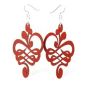 cherry red calligraphy flower stretched wood earrings