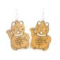 tan lucky cat wood earrings