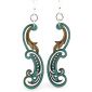 teal paisley leaf wood earrings