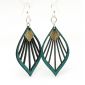 Teal fan leaf palm wood earrings