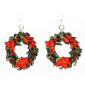 large christmas wreath wood earrings