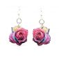 multi color rose blossom wood earrings