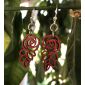 cherry red leafed blossom rose earrings
